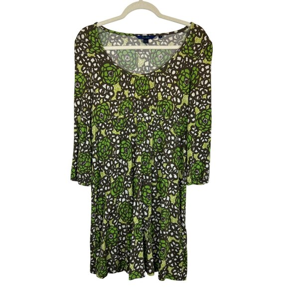 Boden Silk Cotton Long Sleeve Mini Dress Scoop Neck High Waist Floral Green 8 - Picture 1 of 9
